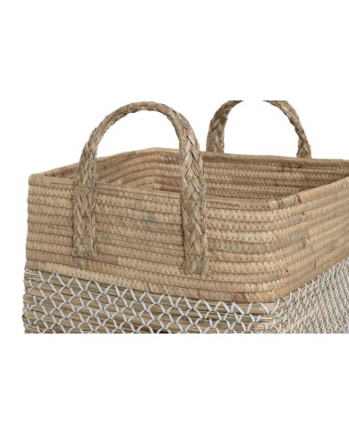 Set di Cestini Home ESPRIT Bianco Naturale Marrone Chiaro PVC Erba di mare Juncus 43 x 38 x 36 cm (2 Pezzi)