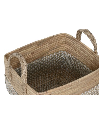 Set di Cestini Home ESPRIT Bianco Naturale Marrone Chiaro PVC Erba di mare Juncus 43 x 38 x 36 cm (2 Pezzi)