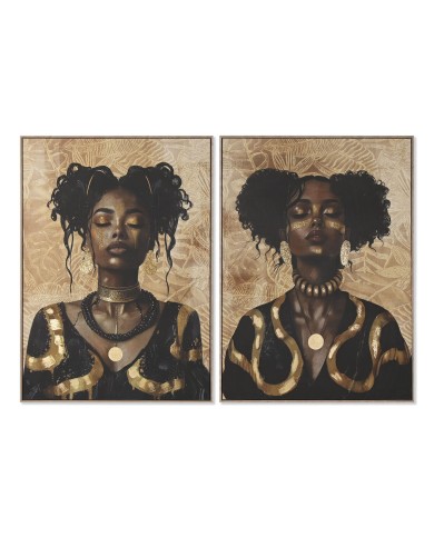 Quadro Home ESPRIT Nero Dorato Donna 103 x 4,5 x 143,5 cm (2 Unità)