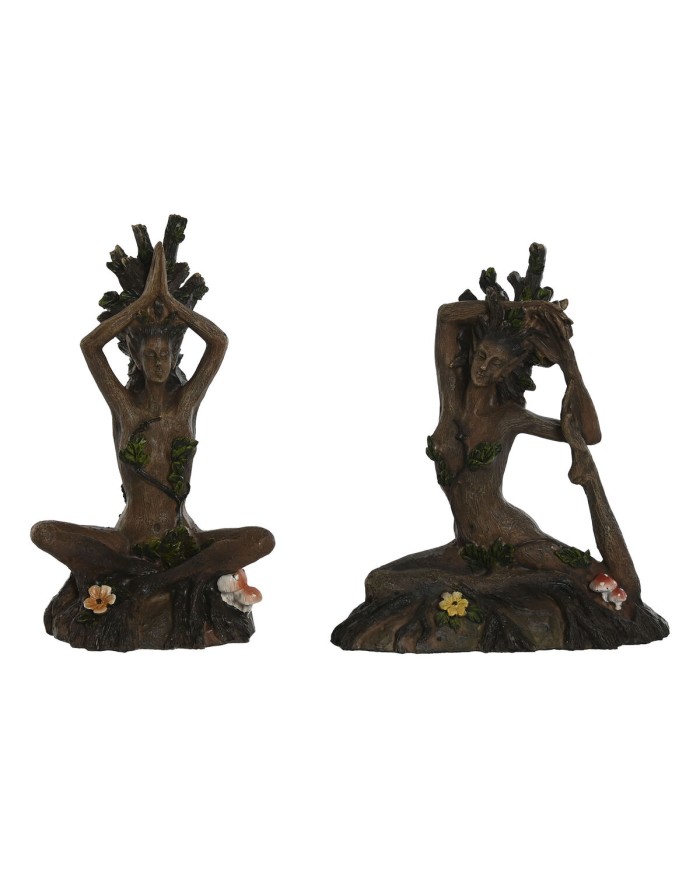 Statua Decorativa Home ESPRIT Marrone Yoga Indiano 13 x 6 x 16 cm (2 Unità)
