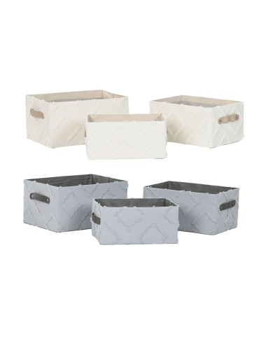 Set di Cestini Home ESPRIT Grigio Crema 35 x 25 x 18 cm (3 Pezzi) (2 Unità)