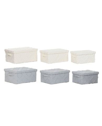 Set di Scatole Decorative Home ESPRIT Grigio Crema 40 x 30 x 20 cm 3 Pezzi (2 Unità)