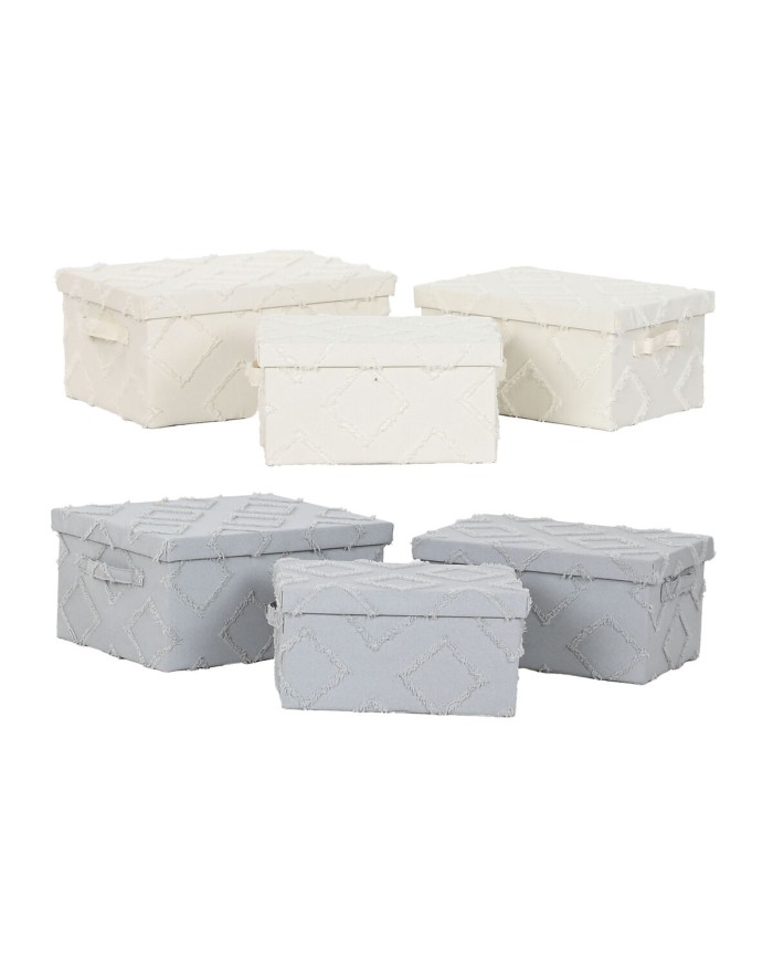 Set di Scatole Decorative Home ESPRIT Grigio Crema 40 x 30 x 20 cm 3 Pezzi (2 Unità)