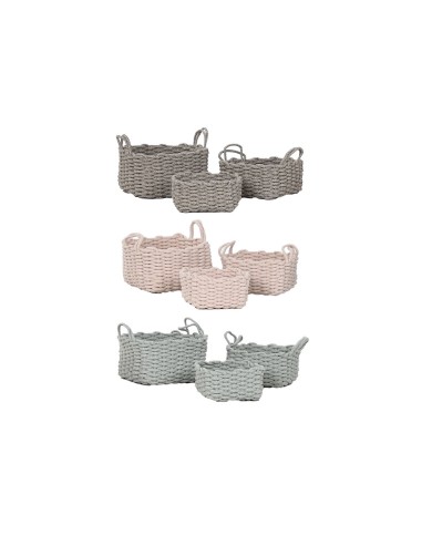 Set di Cestini Home ESPRIT Verde Beige Rosa Corda (3 Pezzi) (3 Unità)