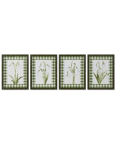 Quadro Home ESPRIT Verde Beige Shabby Chic Piante botaniche 30 x 2,5 x 40 cm (4 Unità)