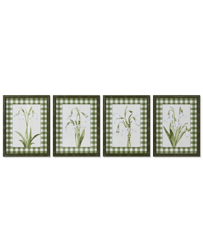 Quadro Home ESPRIT Verde Beige Shabby Chic Piante botaniche 30 x 2,5 x 40 cm (4 Unità)