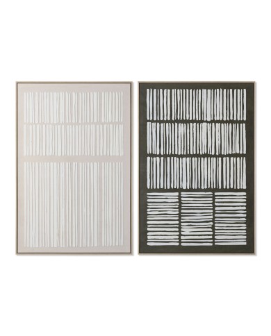 Quadro Home ESPRIT Bianco Verde Beige Grigio scuro polistirene Tela Righe Città (2 Unità)