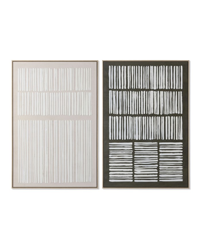 Quadro Home ESPRIT Bianco Verde Beige Grigio scuro polistirene Tela Righe Città (2 Unità)