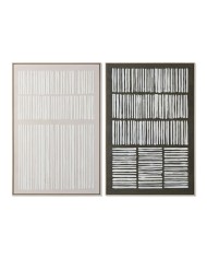 Quadro Home ESPRIT Bianco Verde Beige Grigio scuro polistirene Tela Righe Città (2 Unità)