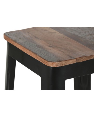Sgabello Home ESPRIT Marrone Nero Legno Metallo 34 x 33 x 77 cm