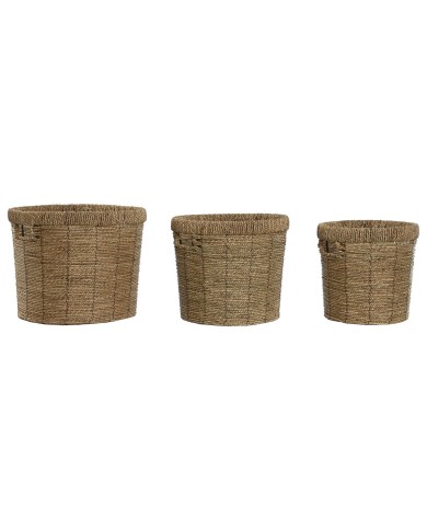 Set di vasi da fiori Home ESPRIT Marrone Metallo Fibra Tropicale 36 x 36 x 29 cm Set di vasi da fiori Home ESPRIT Marrone Metallo Fibra Tropicale 36 x 36 x 29 cm