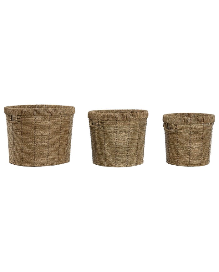Set di vasi da fiori Home ESPRIT Marrone Metallo Fibra Tropicale 36 x 36 x 29 cm Set di vasi da fiori Home ESPRIT Marrone Metallo Fibra Tropicale 36 x 36 x 29 cm
