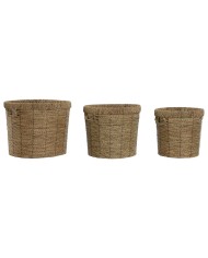 Set di vasi da fiori Home ESPRIT Naturale Metallo Fibra Tropicale 33 x 33 x 30 cm