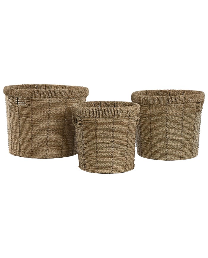 Set di vasi da fiori Home ESPRIT Marrone Metallo Fibra Tropicale 36 x 36 x 29 cm Set di vasi da fiori Home ESPRIT Marrone Metallo Fibra Tropicale 36 x 36 x 29 cm