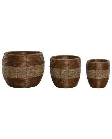 Set di vasi da fiori Home ESPRIT Naturale Metallo Fibra Tropicale 33 x 33 x 30 cm Set di vasi da fiori Home ESPRIT Naturale Metallo Fibra Tropicale 33 x 33 x 30 cm
