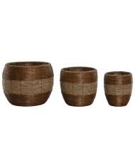 Set di vasi da fiori Home ESPRIT Naturale Metallo Fibra Tropicale 33 x 33 x 30 cm