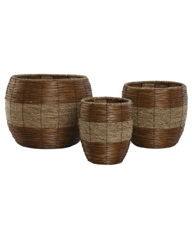 Set di vasi da fiori Home ESPRIT Naturale Metallo Fibra Tropicale 33 x 33 x 30 cm Set di vasi da fiori Home ESPRIT Naturale Metallo Fibra Tropicale 33 x 33 x 30 cm
