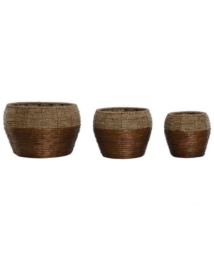 Set di vasi da fiori Home ESPRIT Naturale Metallo Fibra Tropicale 32 x 32 x 23 cm Set di vasi da fiori Home ESPRIT Naturale Metallo Fibra Tropicale 32 x 32 x 23 cm