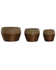 Set di vasi da fiori Home ESPRIT Naturale Metallo Fibra Tropicale 32 x 32 x 23 cm Set di vasi da fiori Home ESPRIT Naturale Metallo Fibra Tropicale 32 x 32 x 23 cm