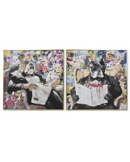 Quadro Home ESPRIT polistirene Tela Moderno Cane 82,5 x 3,5 x 82,5 cm (2 Unità)