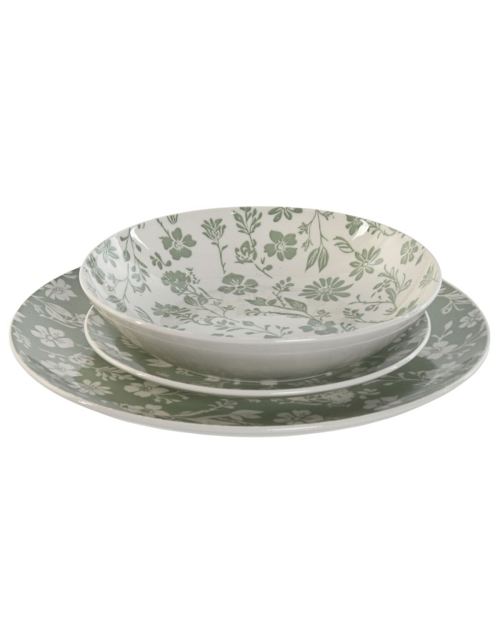 Set di Stoviglie Home ESPRIT Bianco Verde Porcellana Floreale 27 x 27 x 2 cm 18 Pezzi Set di Stoviglie Home ESPRIT Bianco Verde Porcellana Floreale 27 x 27 x 2 cm 18 Pezzi
