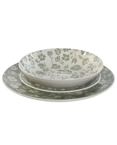 Set di Stoviglie Home ESPRIT Bianco Verde Porcellana Floreale 27 x 27 x 2 cm 18 Pezzi