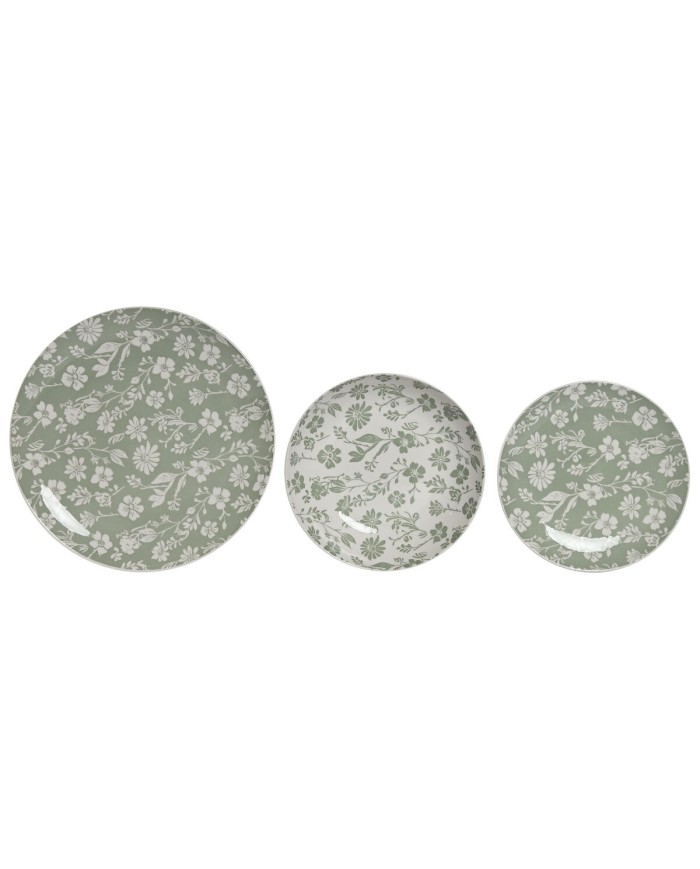 Set di Stoviglie Home ESPRIT Bianco Verde Porcellana Floreale 27 x 27 x 2 cm 18 Pezzi Set di Stoviglie Home ESPRIT Bianco Verde Porcellana Floreale 27 x 27 x 2 cm 18 Pezzi