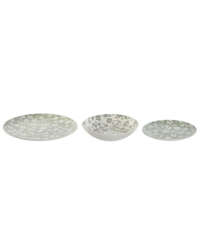 Set di Stoviglie Home ESPRIT Bianco Verde Porcellana Floreale 27 x 27 x 2 cm 18 Pezzi