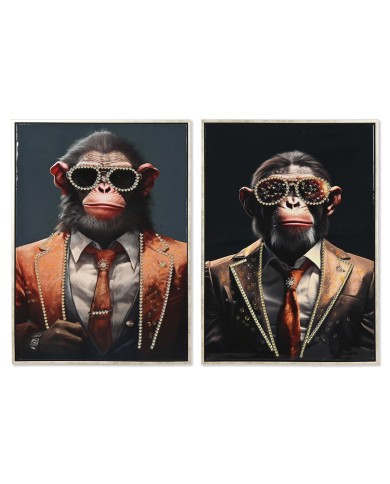 Quadro Home ESPRIT polistirene Tela Moderno Laccato Scimpanzé 52,5 x 3 x 72,5 cm (2 Unità)