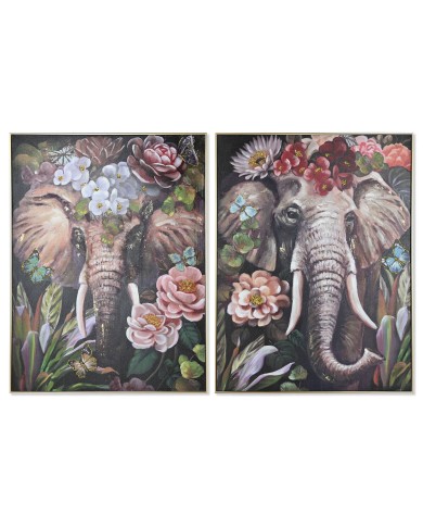 Quadro Home ESPRIT polistirene Tela Elefante Coloniale 92 x 4,5 x 122 cm (2 Unità)