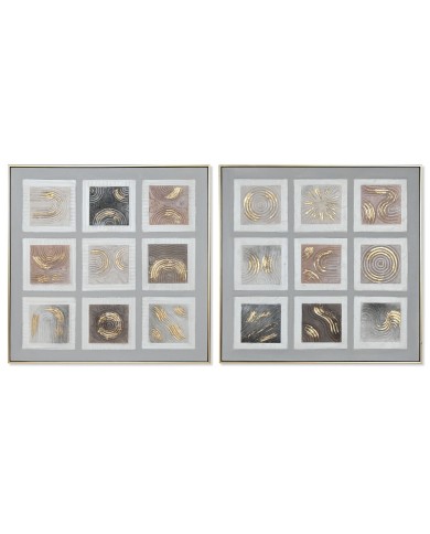 Quadro Home ESPRIT Marrone Beige polistirene Tela A quadri Città 82 x 5 x 82 cm (2 Unità)