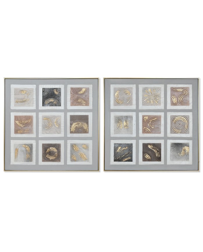 Quadro Home ESPRIT Marrone Beige polistirene Tela A quadri Città 82 x 5 x 82 cm (2 Unità)