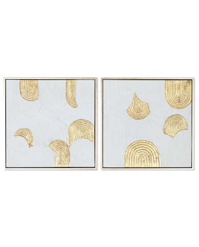 Quadro Home ESPRIT Bianco Dorato polistirene Tela Moderno 42 x 4 x 42 cm (2 Unità)