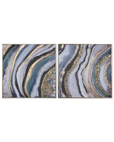 Quadro Home ESPRIT Azzurro Dorato polistirene Tela Moderno 82 x 4,5 x 82 cm (2 Unità)