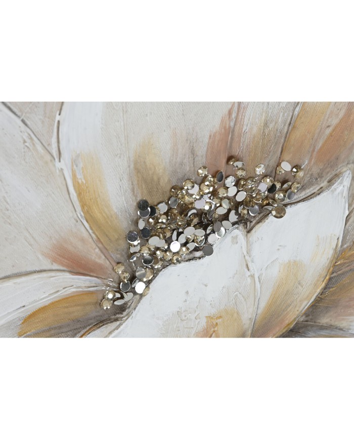 Quadro Home ESPRIT Bianco Beige Tela Legno MDF Fiore Romantico 50 x 2,5 x 50 cm (2 Unità)