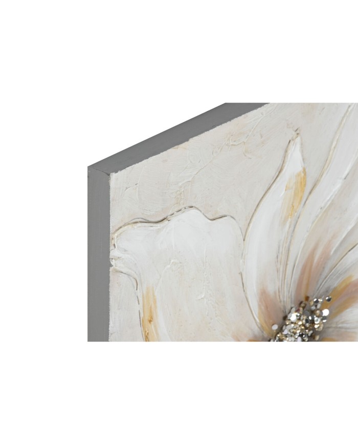 Quadro Home ESPRIT Bianco Beige Tela Legno MDF Fiore Romantico 50 x 2,5 x 50 cm (2 Unità)