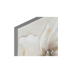 Quadro Home ESPRIT Bianco Beige Tela Legno MDF Fiore Romantico 50 x 2,5 x 50 cm (2 Unità)