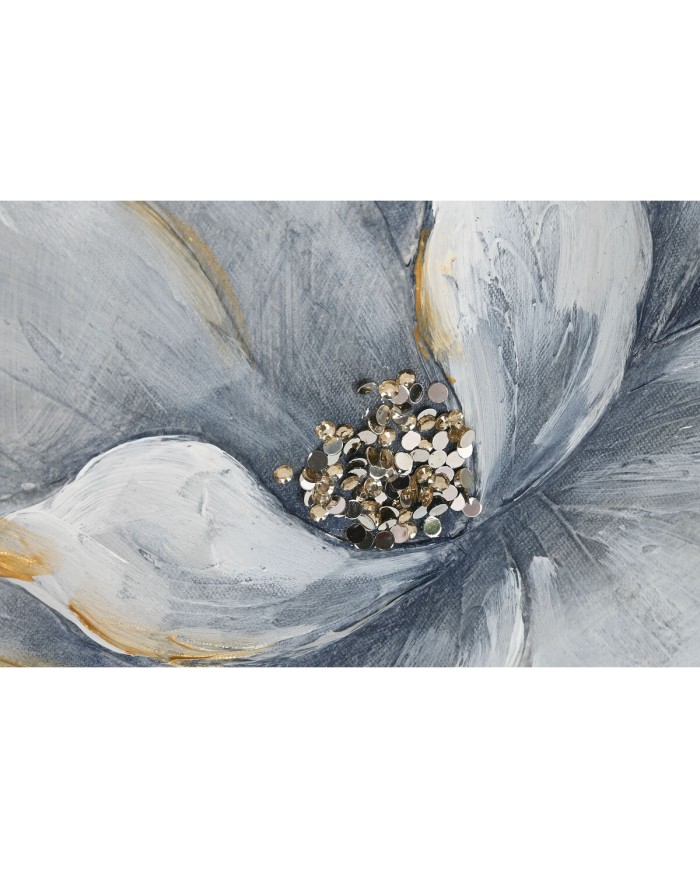 Quadro Home ESPRIT Azzurro Bianco Tela Legno MDF Fiore Tradizionale 40 x 2,5 x 40 cm (2 Unità)