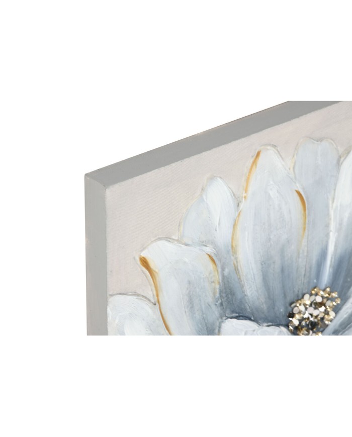 Quadro Home ESPRIT Azzurro Bianco Tela Legno MDF Fiore Tradizionale 40 x 2,5 x 40 cm (2 Unità)