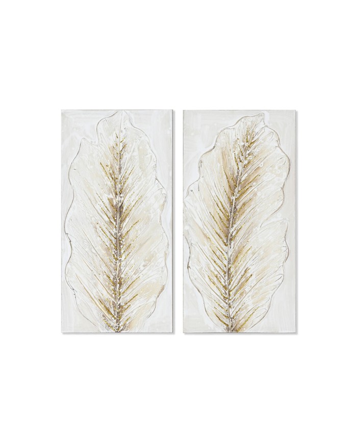 Quadro Home ESPRIT Bianco Dorato Tela Legno MDF Foglia della pianta Romantico 30 x 2,5 x 60 cm (2 Unità) Quadro Home ESPRIT Bianco Dorato Tela Legno MDF Foglia della pianta Romantico 30 x 2,5 x 60 cm (2 Unità)