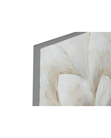 Quadro Home ESPRIT Bianco Tela Legno MDF Fiore Romantico 80 x 3 x 80 cm (2 Unità)