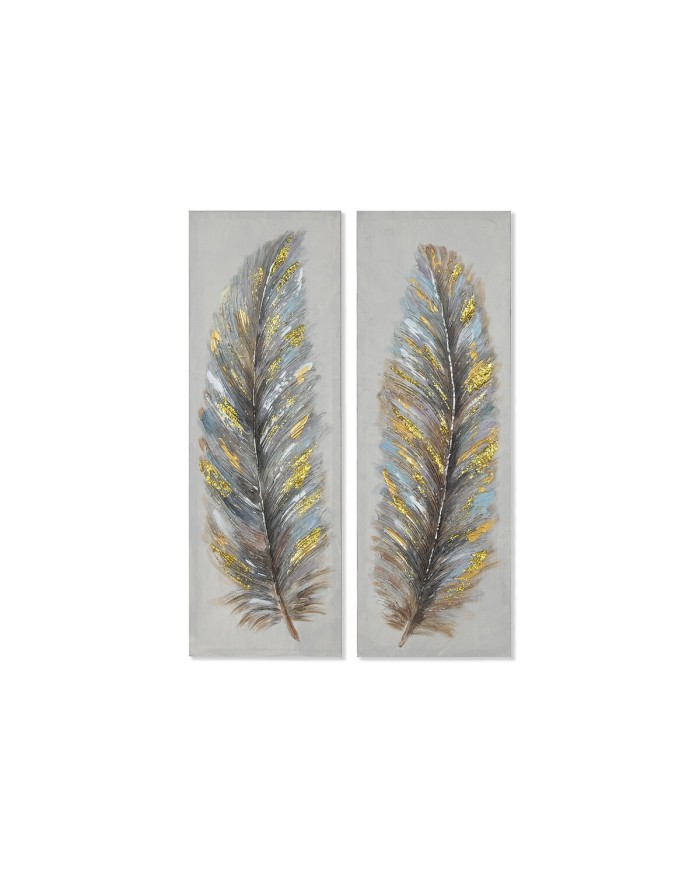 Quadro Home ESPRIT Azzurro Dorato Tela Legno MDF Piume Tradizionale 30 x 3 x 90 cm (2 Unità) Quadro Home ESPRIT Azzurro Dorato Tela Legno MDF Piume Tradizionale 30 x 3 x 90 cm (2 Unità)