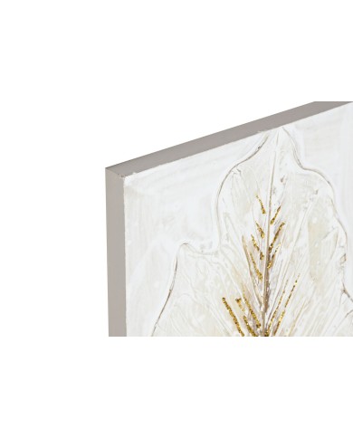 Quadro Home ESPRIT Bianco Dorato Tela Legno MDF Foglia della pianta Romantico 30 x 2,5 x 60 cm (2 Unità)