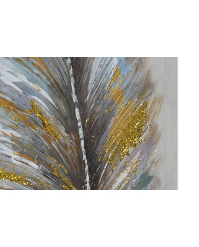 Quadro Home ESPRIT Azzurro Dorato Tela Legno MDF Piume Tradizionale 30 x 3 x 90 cm (2 Unità)