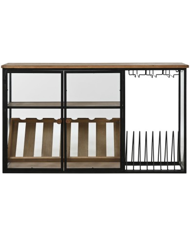 Portabottiglie Home ESPRIT Nero Naturale Legno Metallo Cristallo 102 x 32 x 60 cm