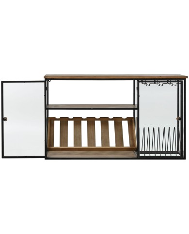 Portabottiglie Home ESPRIT Nero Naturale Legno Metallo Cristallo 102 x 32 x 60 cm