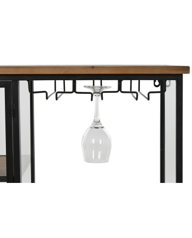 Portabottiglie Home ESPRIT Nero Naturale Legno Metallo Cristallo 102 x 32 x 60 cm