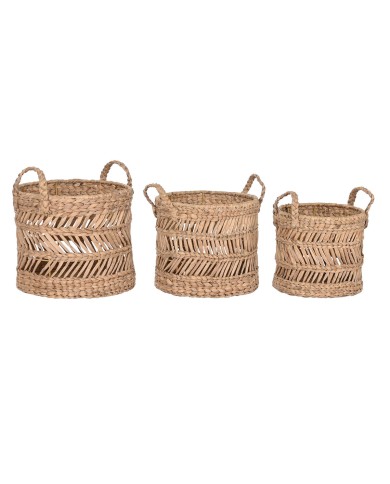 Set di Cestini Home ESPRIT Naturale Metallo Fibra naturale (3 Pezzi)