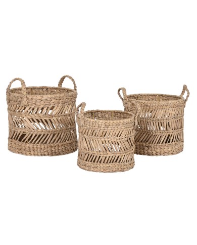 Set di Cestini Home ESPRIT Naturale Metallo Fibra naturale (3 Pezzi)
