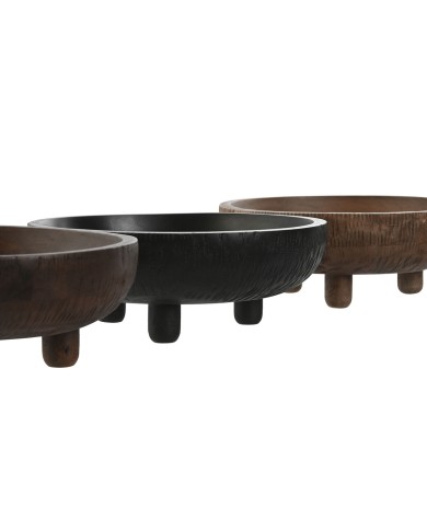 Centrotavola Home ESPRIT Marrone Nero Marrone Chiaro Legno di mango Coloniale 25 x 25 x 9 cm (3 Unità)